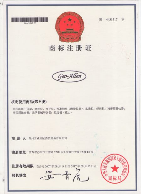 Chiny GEO-ALLEN CO.,LTD. Certyfikaty
